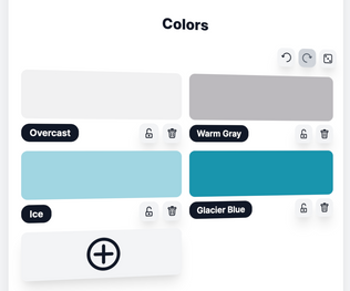 Colorfi colors section displaying five colors named primary to quinary.