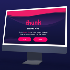 Landing page of thunk.fun showing options to either start or join a game of Thunk.